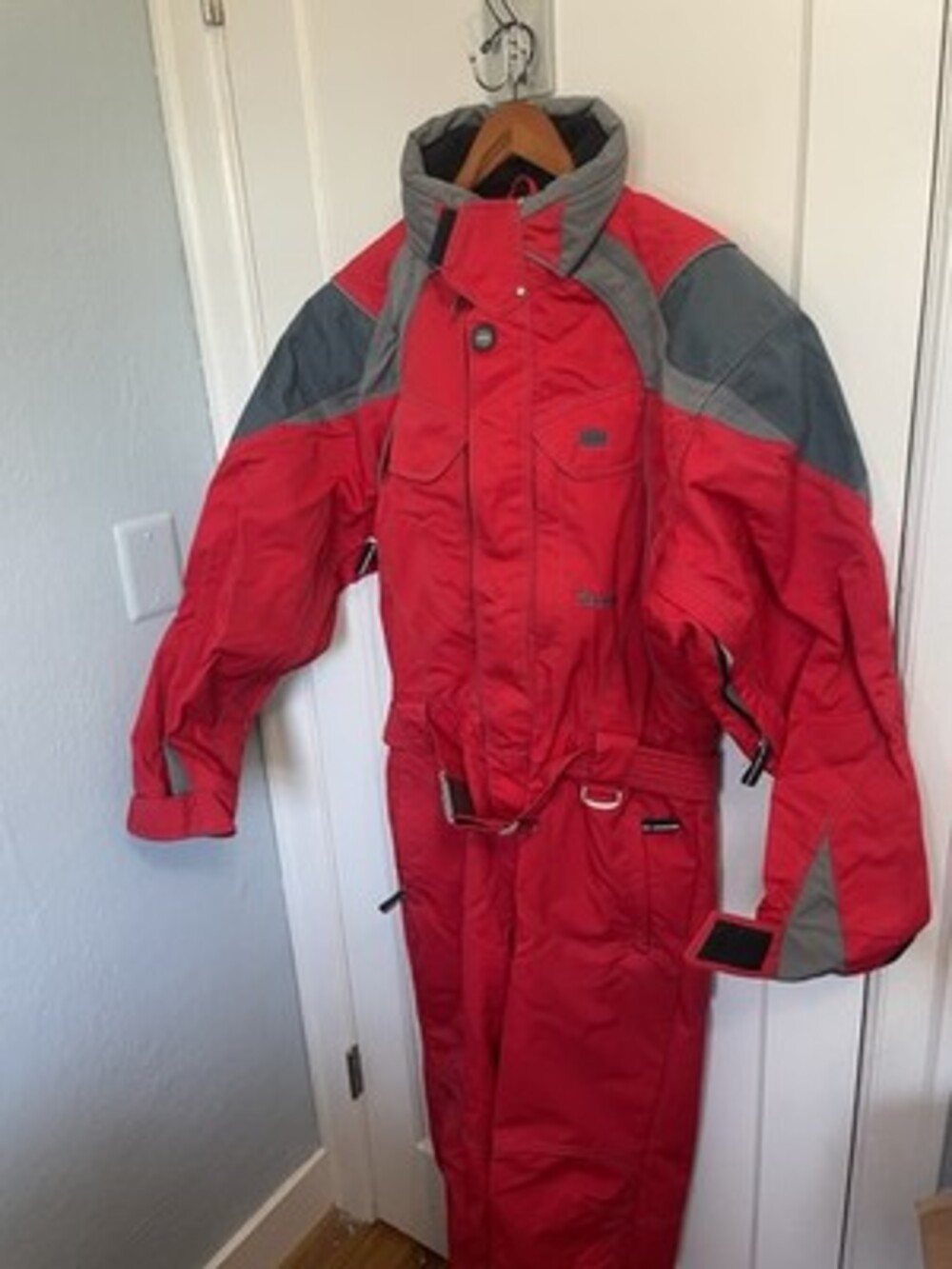 Marker One Piece Ski Suit Men Medium Red Gray Vintage Retro Snow Bib NWT